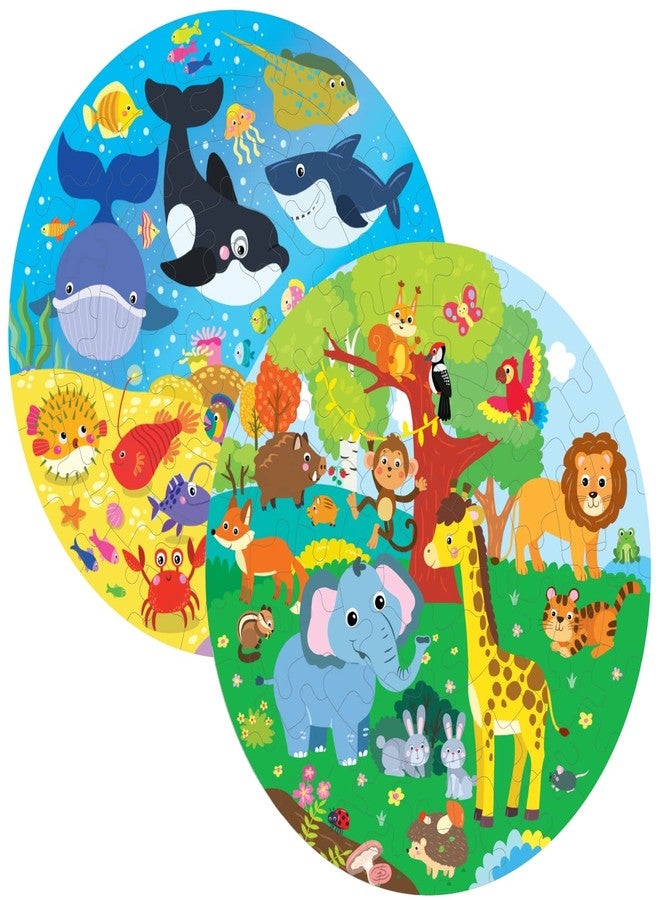 Fiddlys Creative Wooden Jigsaw Puzzle for Kids | 66 Pieces Educational Single Layer Puzzle | Fun & Learning Toy for Children Ages 3+ Pack of 2(Sea World & Animal World) - Image 1